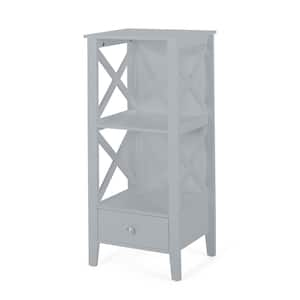 15.75 in. W x 12.5 in. D x 36.5 in. H Gray Linen Cabinet with Drawer and 2 Open Shelves for Bathroom