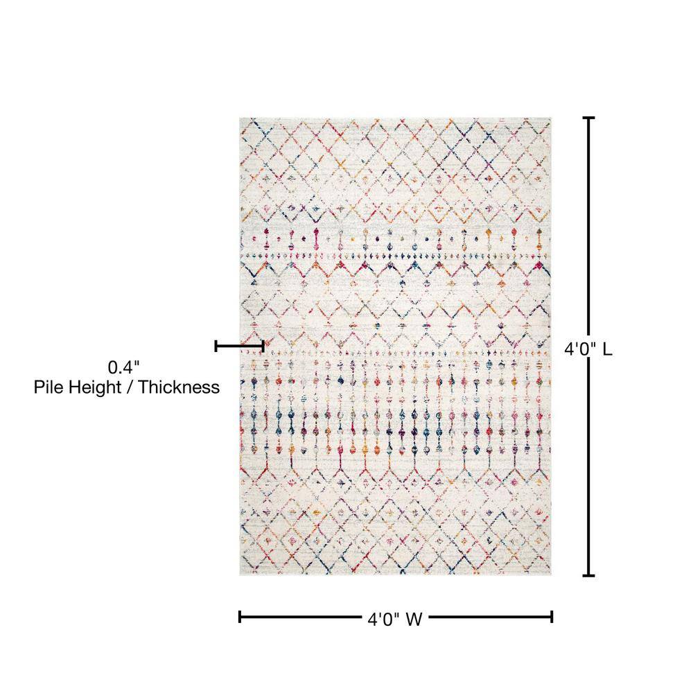 Elevated Trellis 4' Square Light Multi Synthetic Accent Rug