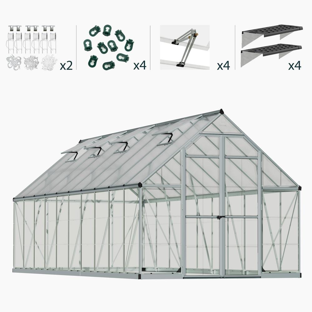 CANOPIA by PALRAM Balance 8 ft. x 20 ft. Hybrid Silver/Clear DIY Greenhouse Kit with Accessory Combo Pack -  706205
