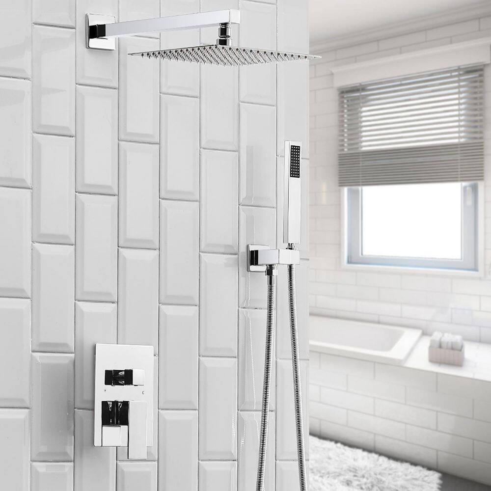 10 Inch Square Polished Chrome Rain Shower Combo Set