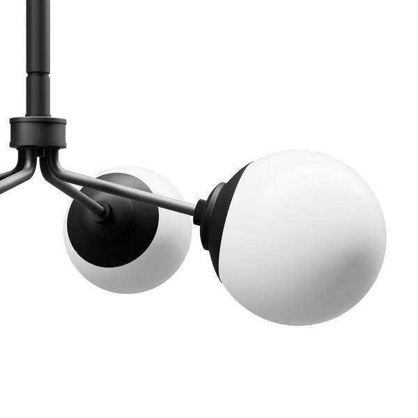 Hunter Hepburn 4-Light Matte Black Branch Chandelier with Cased White Shades
