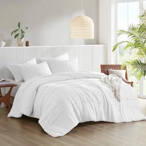 Porter 3-Piece White Microfiber Full/Queen Soft Washed Pleated Comforter Set