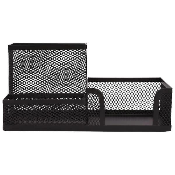 Desk Organizer 3-Compartment Black Mesh Pencil Holder Office Supply Organizer for Pens, Scissors, Sticky Notes