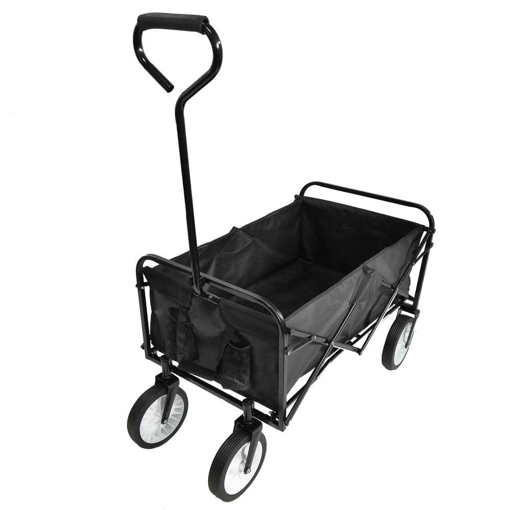Tidoin 3.6 cu. ft Outdoor Black Steel Folding Garden Cart Patio Wagon
