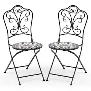 Set of 2 Metal Folding Mosaic Outdoor Dining Chairs in Black