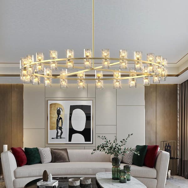 48 Light Gold No Decorative Accents Wagon Wheel Circle Chandelier for Dining Room with G4 LED Bulbs Included