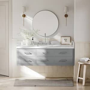 Hutton 60.25 in. W x 22 in. D x 19.6 in. H Single Sink Freestanding Bath Vanity in Grey with Carrara White Quartz Top