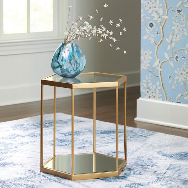 Signature DESIGN BY ASHLEY Veerwick 18 in. Gold Hexagon Glass