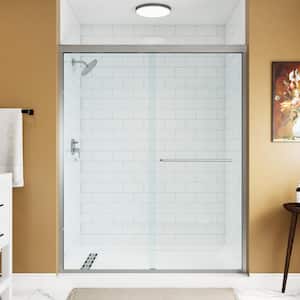 44 in. - 48 in. W x 72 in. H Double Sliding Semi-Frameless Shower Door in Matte Black with Clear Glass