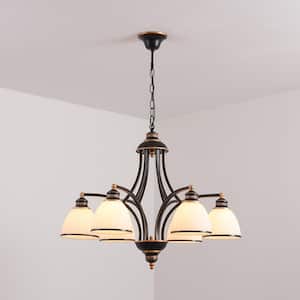 6-Light Farmhouse Oil Rubbed Bronze Chandelier with Frosted White Glass Shades for Dining Room Bedroom