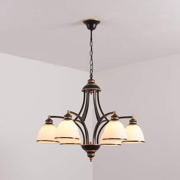 YANSUN 6-Light Farmhouse Oil Rubbed Bronze Chandelier with Frosted White Glass Shades for Dining Room Bedroom