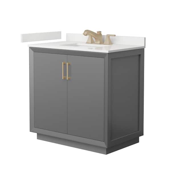 Wyndham Collection Strada 36 in. W x 22 in. D x 35 in. H Single Bath Vanity in Dark Gray with White Quartz Top