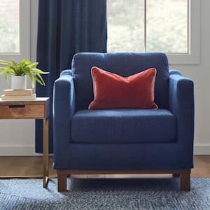 Kay Navy Polyester Upholstered Arm Chair with Wood Base