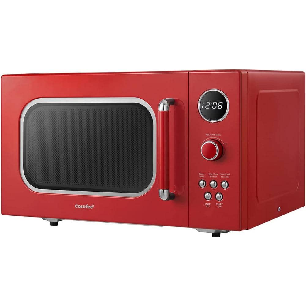 Retro Red Small 0.9 cu ft Countertop Microwave with LED Display