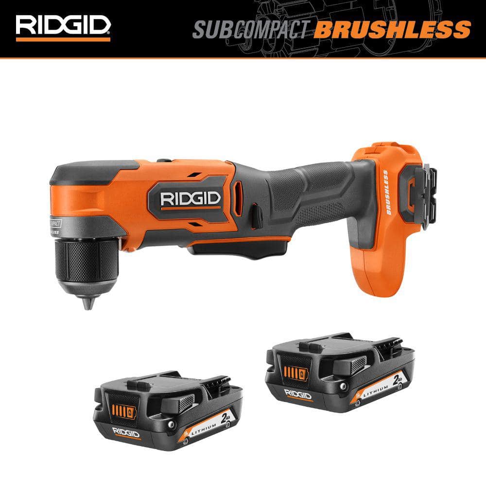RIDGID 18V SubCompact Brushless Cordless 3/8 in. Right Angle Drill with (2) 2.0 Ah Compact Lithium-Ion Batteries -  R877018400802P