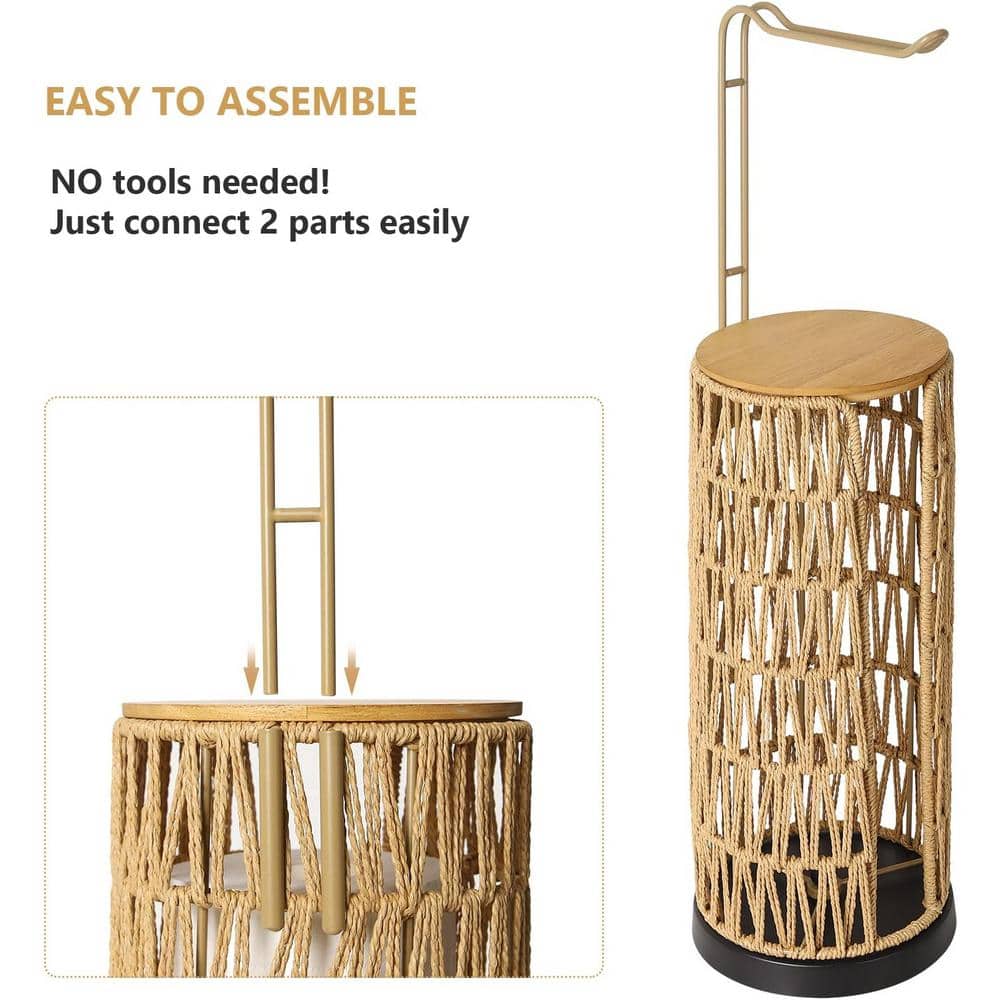 Brown Wicker Freestanding Toilet Paper Holder with Storage