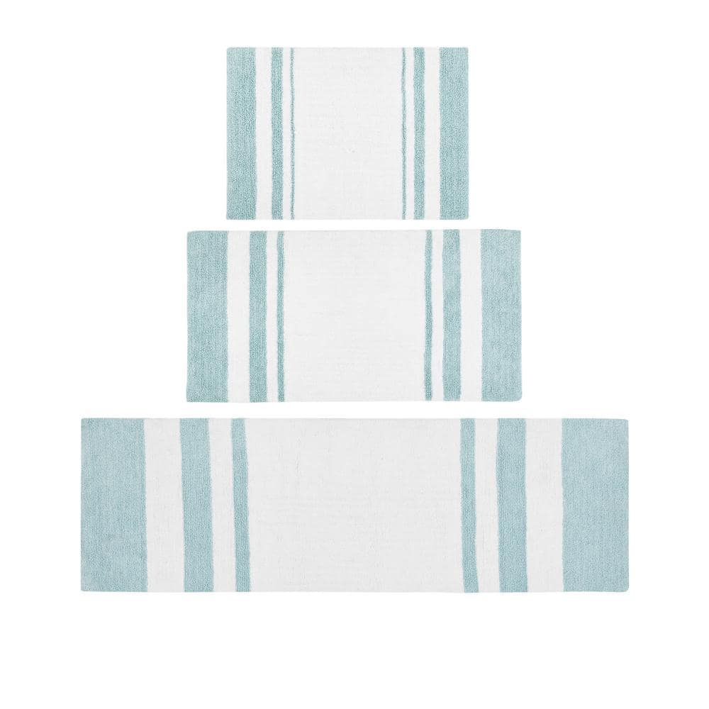 Aqua and White Cotton Reversible Bath Rug 20'' x 30''