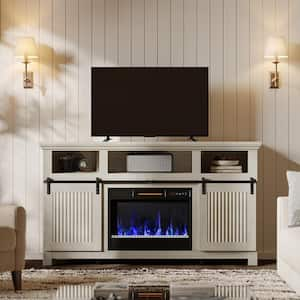 61 in. Fireplace Freestanding TV Stand for TVs Up to 65 in. Entertainment Center with Electric Heater in White