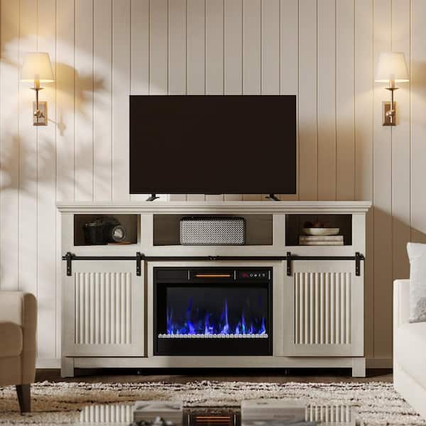 Bestier 61 in. Fireplace Freestanding TV Stand for TVs Up to 65 in. Entertainment Center with Electric Heater in White