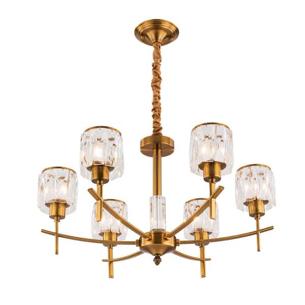 OUKANING Modern 24.4 in. 6-Light Luxury Gold Crystal Chandelier for Living Room with No Bulbs Included