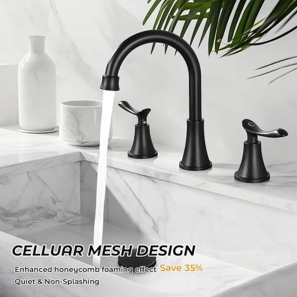 Double handle 8 in. Widespread Bathroom Faucet 3 Hole Bathroom Sink Faucet in Matte Black (2-Pack)