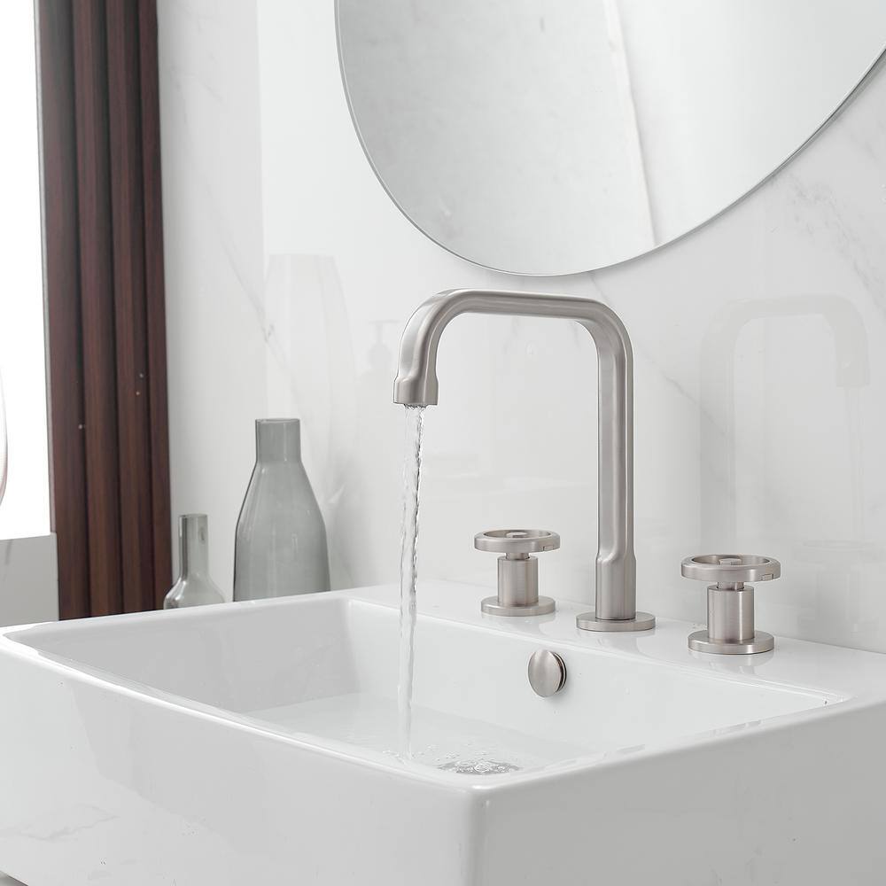Brushed Nickel 8-inch Widespread Double Handle High-Arc Bathroom Faucet