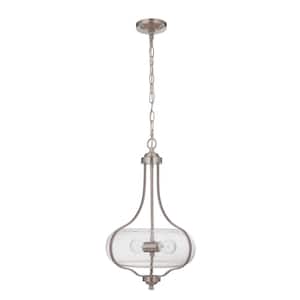 Serene 60-Watt 2 Light Brushed Nickel Finish Dining/Kitchen Island Foyer Pendant with Seeded Glass, No Bulbs Included