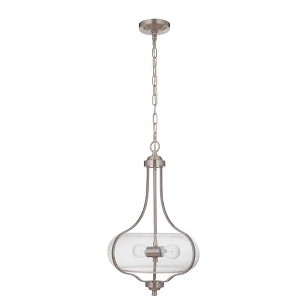 CRAFTMADE Serene 60-Watt 2 Light Brushed Nickel Finish Dining/Kitchen Island Foyer Pendant with Seeded Glass, No Bulbs Included