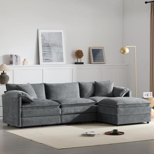 aisword 103.5 in. Double Cushions Chenille Modular U Shaped 4-Seat Sectional Sofa in Gray with Deep&Wide Seat, Movable Ottomans