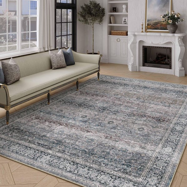 Holly Purple 9 ft. x 12 ft. Distressed Vintage Floral Area Rug