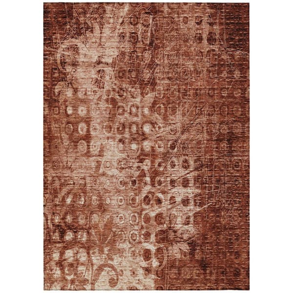 Orange 5 ft. x 8 ft. Woven Ikat Polyester Rectangle Indoor / Outdoor Area Rug