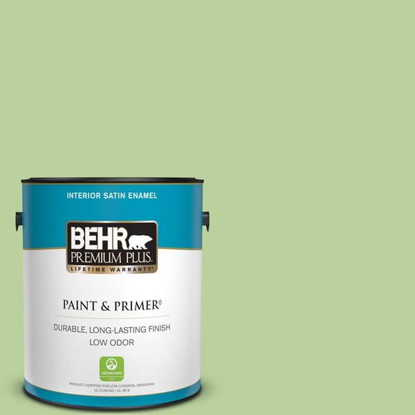 BEHR PREMIUM PLUS 1 gal. #P380-4 Four Leaf Clover Satin Enamel Low Odor Interior Paint & Primer