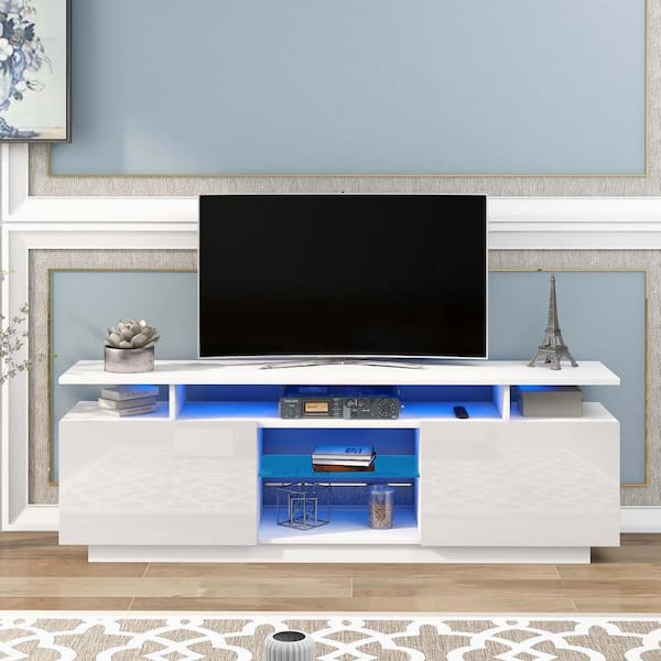wetiny 14 in. White TV Stand without Drawers Fits TV's up to 75 in.  1206280706AAK - The Home Depot