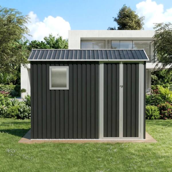 Grey 9 ft. x 6 ft. All-Weather Metal Garden Shed with Window and Hinged Door for Garden Patio Backyard