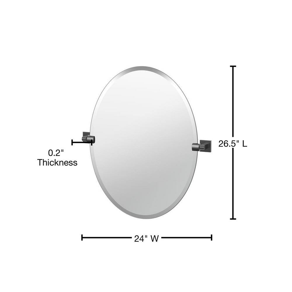 Matte Black Frameless Oval Wall Mirror with Metal Brackets
