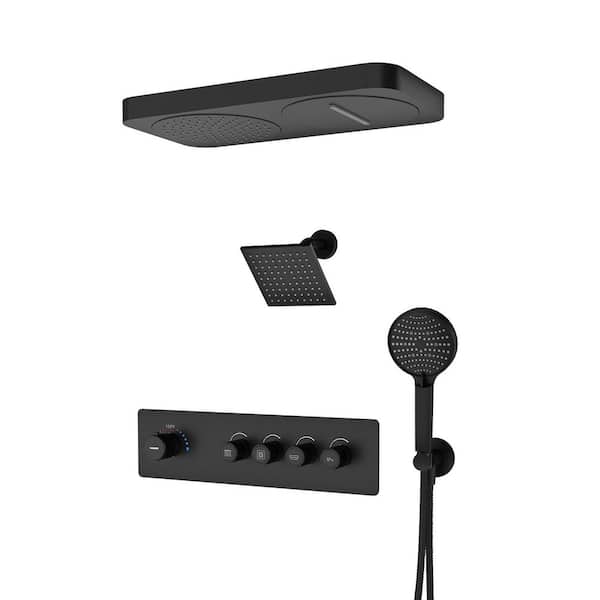 7-Spray 22.5 in. x 11.2 in. Ceiling Mount Fixed and Handheld Dual Shower Head 2. 5GPM with Back Spray in Matte Black
