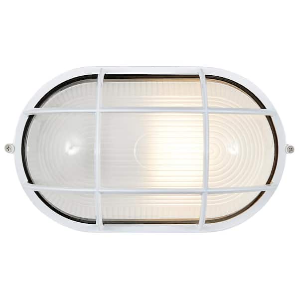 Access Lighting - Nauticus 1-Light White Outdoor Bulkhead Light with Frosted Glass Shade