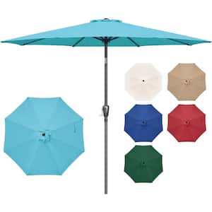 Turquoise 9 ft. Patio Umbrella Outdoor Table Market Yard Umbrella with Push Button Tilt/Crank, 8 Sturdy Ribs for Garden