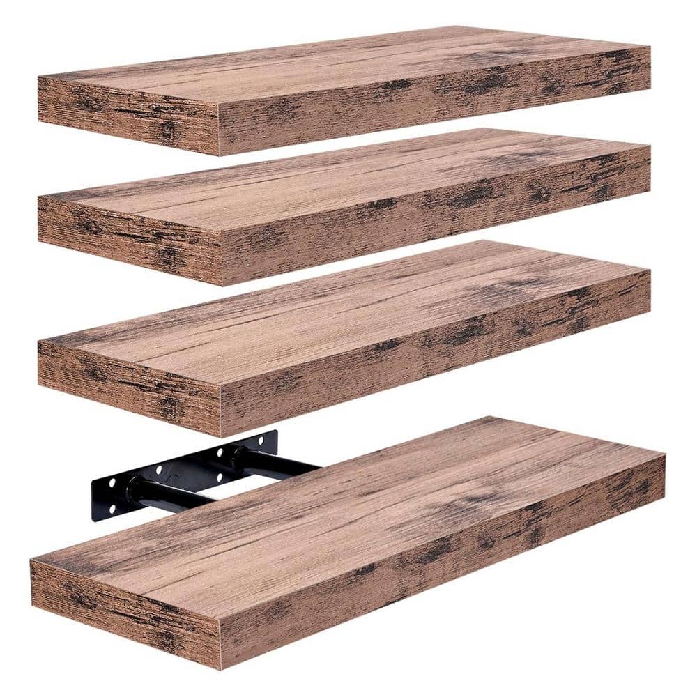 16.25 in. W x 5.5 in. D Mahogany Wood Decorative Wall Shelf (4-Shelves)