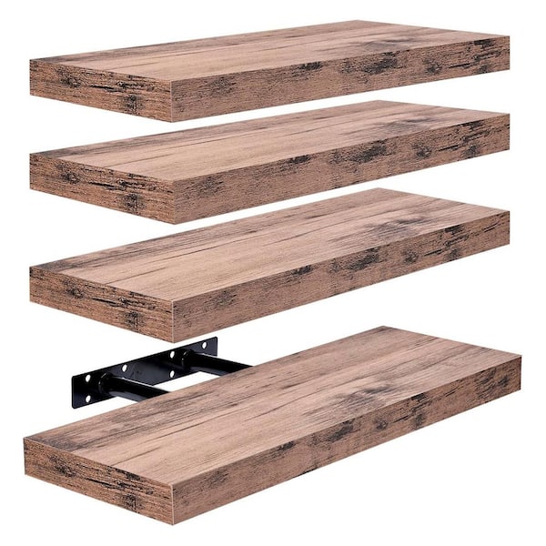 16.25 in. W x 5.5 in. D Mahogany Wood Decorative Wall Shelf (4-Shelves)