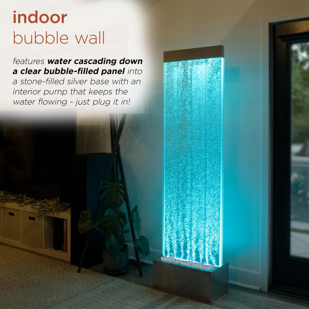 72-Inch Silver Indoor Bubble Wall Fountain with LED Lights