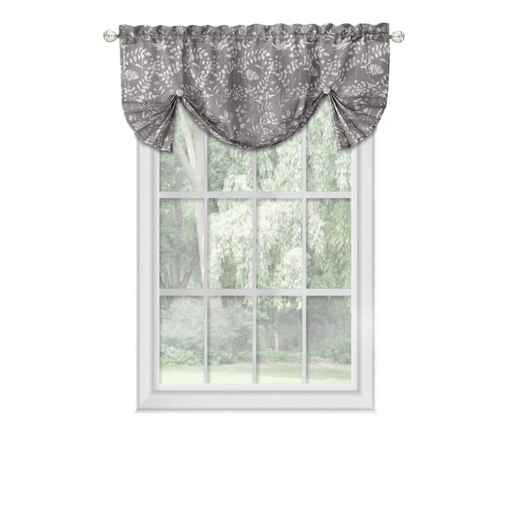 ACHIM Charlotte 17 in. L Polyester Window Curtain Valance in Grey ...