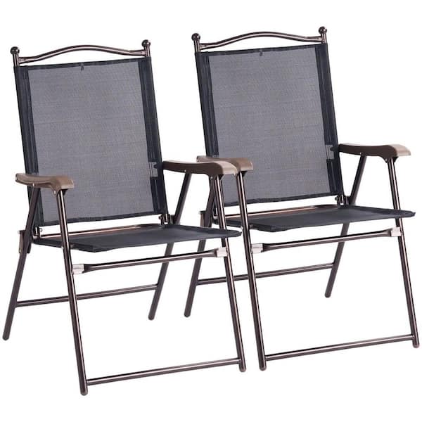SKONYON Mix and Match Folding Steel Outdoor Dining Chair in Black (2-Pack)