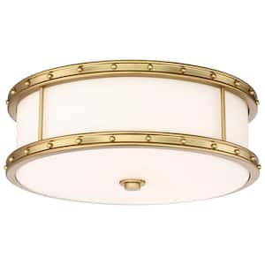Lavery 15.5 in. 1-Light Liberty Gold LED Flush Mount with Etched Opal Glass Shade