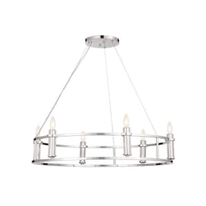 Rosalind 33.25 in. 6-Light Polished Nickel Traditional Candle Circle Chandelier for Dining Room