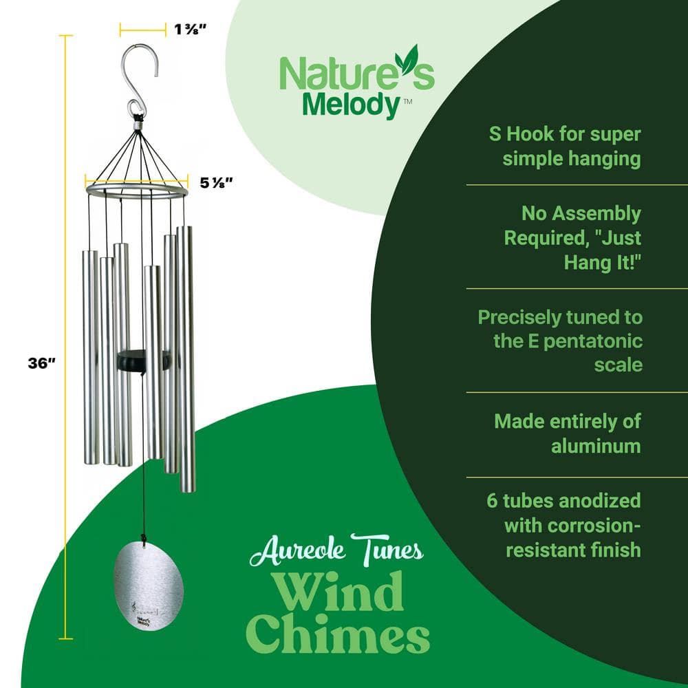 Nature's Melody 36" Silver Aluminum Outdoor Wind Chimes