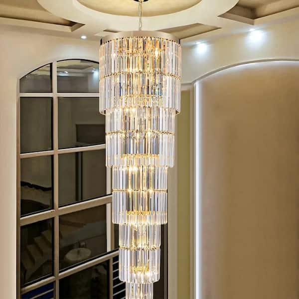 Modern Chandelier 125 in. 20-Light Gold Chandelier for Staircase, Foyer, Living Room,Crystal Chandelier for High Ceiling
