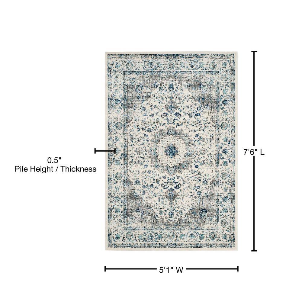Ivory and Grey High Pile Synthetic Rectangular Area Rug