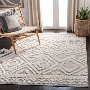 Martha Stewart Lucia Shag Beige/White 4 ft. x 6 ft. High-Low Chevron Geometric Area Rug