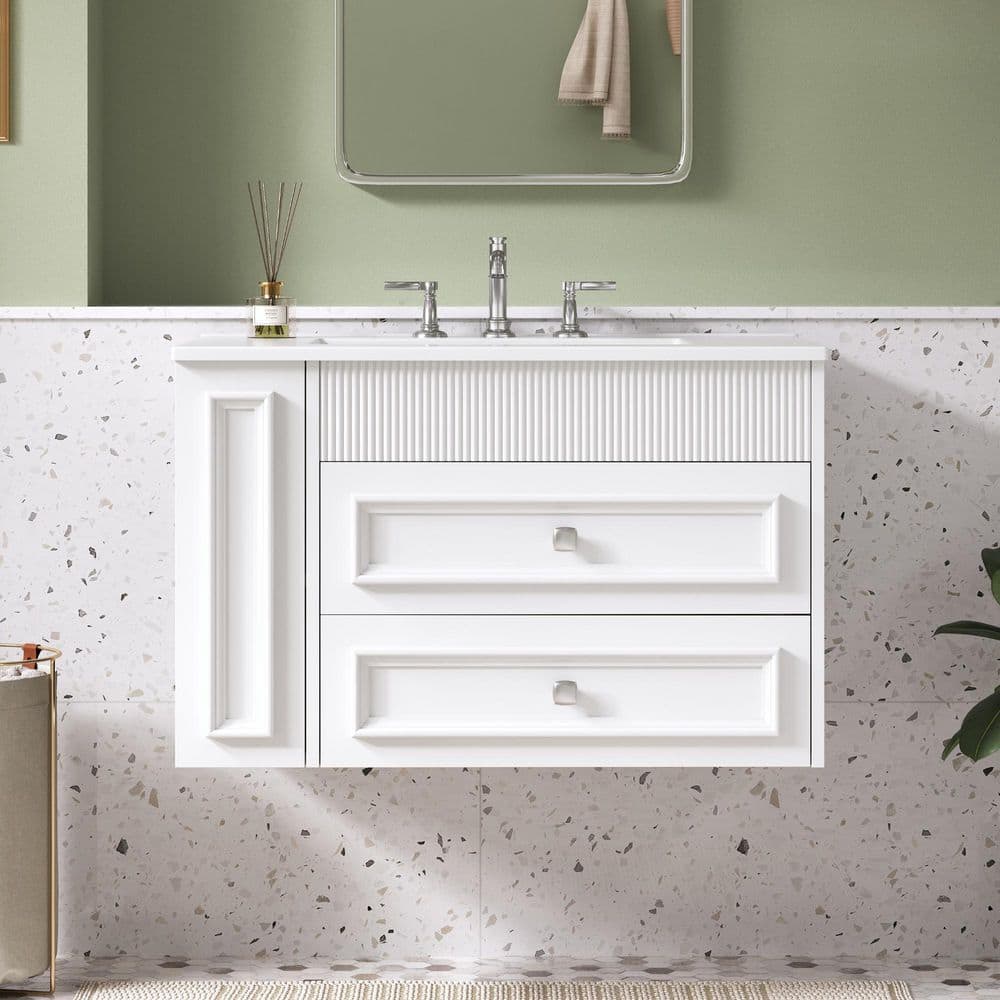 Ziyudura 30 in. Single Sink Floating White Bath Vanity with White